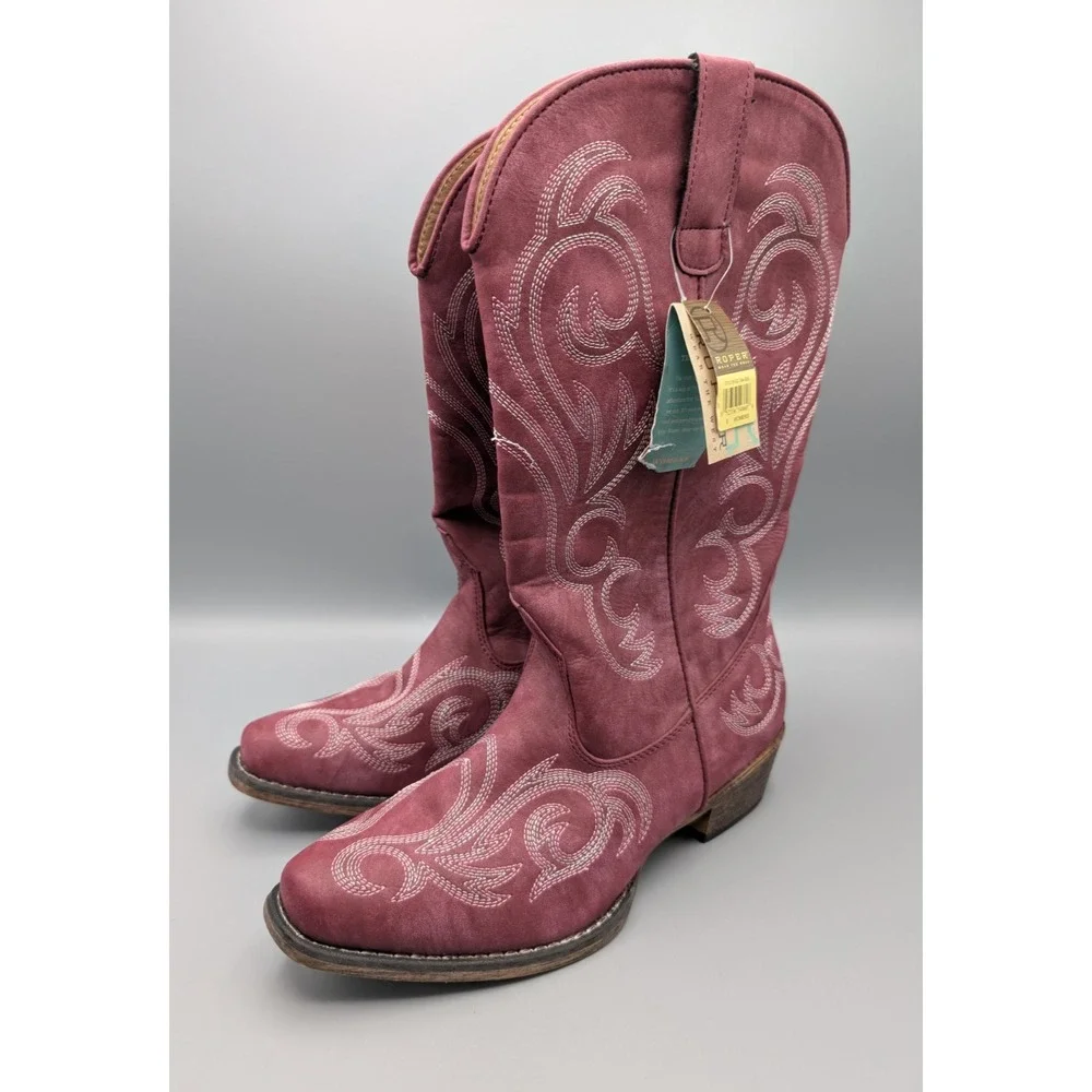 Roper Women's Riley Western Boots Size 9 Plum 09-021-1566-2026 Cowgirl